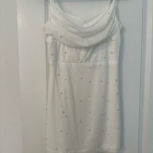 White cocktail dress with pearls